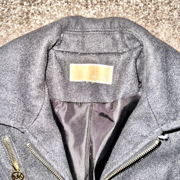 Michael Kors Women's Grey Wool Blend Gold Zipper Front Coat Jacket - Picture 2 of 10